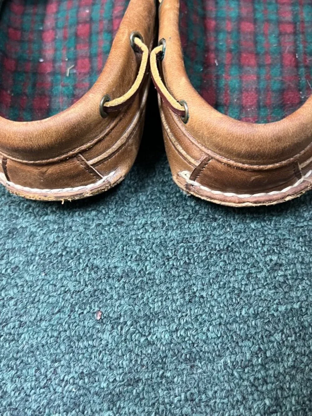 Brown Genuine Leather Boat Shoes Deck Loafers Moc Toe Plaid Lined Vtg handmade